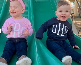 Monogrammed Kids Crew Neck Sweatshirt, Personalized Monogram Youth Sweatshirt, Monogram Pullover, Monogram Sweatshirt, Custom Sweatshirt