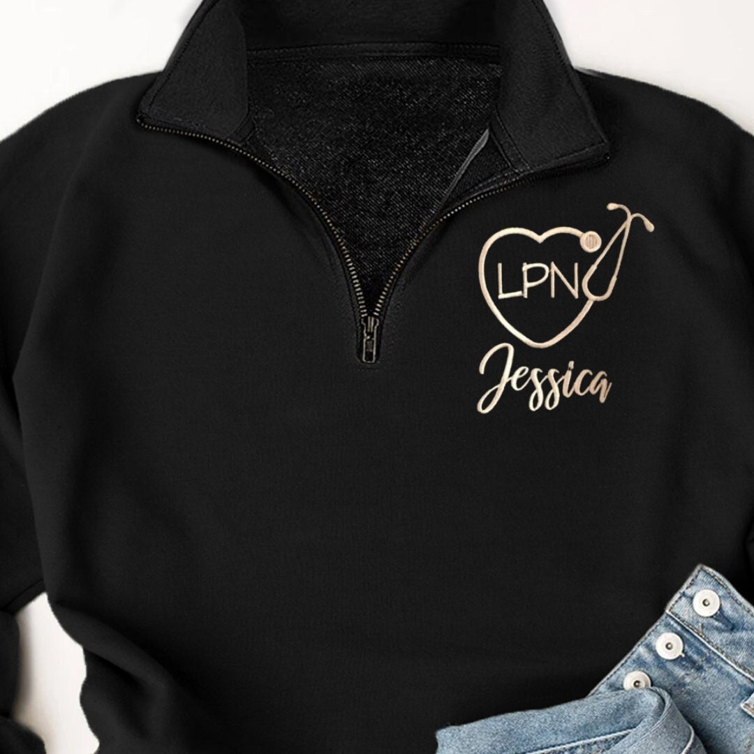 Personalized Nurse Heart Stethoscope Quarter Zip Pullover Sweatshirt