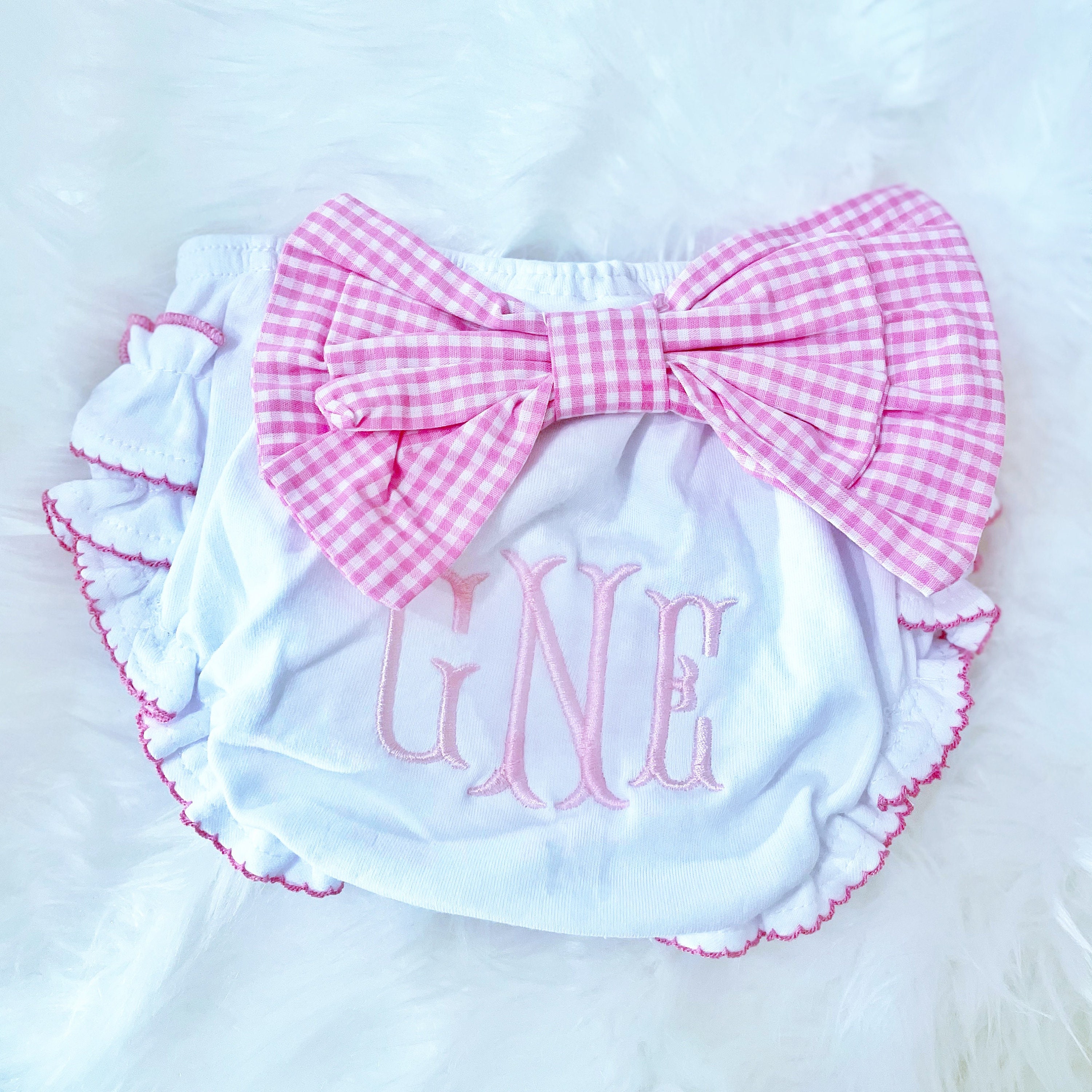 Monogrammed Gingham Bow Diaper Cover Newborn Girls Infant Etsy