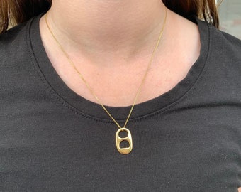 Solid Sterling Silver .925 Yellow Rhodium Plated Silver Soda Pull Tab Pendant - Includes FREE 18 inch Chain, FREE Jewelry Box, FREE Shipping