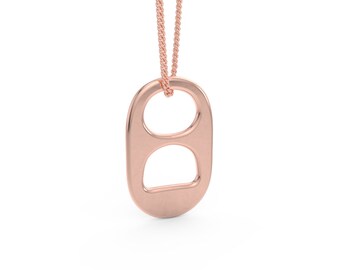 Solid 14kt Rose Gold Soda Tab, Pull Tab, Pendant with 18-inch Chain, Velvet Jewelry Gift Box & Free Shipping