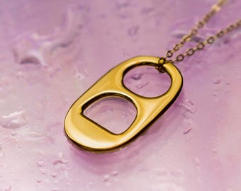 14kt Solid Gold Soda Can Pull Tab Pendant Necklace - Includes FREE Chain, Velvet Jewelry Box & Shipping -  Makes an Amazing Nostalgic Gift