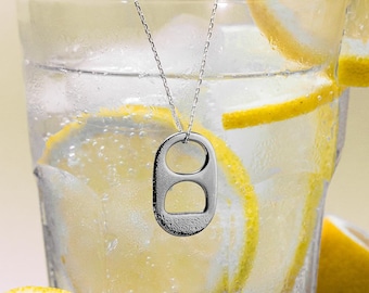 Sterling Silver Soda Can Pull Tab Necklace - Solid .925 Sterling Silver - Includes Free Silver Chain, Jewelry Box and Free Shipping - Unisex