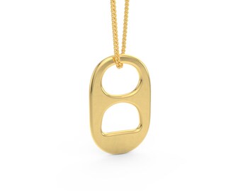 Solid Sterling Silver .925 Yellow Rhodium Plated Silver Soda Tab, Pull Tab, Pendant - Includes 18 inch Chain, Jewelry Box and FREE Shipping