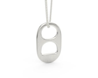 Solid .925 Sterling Silver Soda Tab Pendant - FREE 18inch Chain, FREE Jewelry Box, FREE Shipping