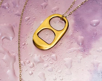 Soda Can Pull Tab Pendant in Solid Sterling Silver in Yellow -  Free 18 inch Chain, Free Jewelry Box and Free Shipping. Great Nostalgic Gift