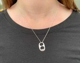 Solid Sterling Silver .925 Soda Tab Pendant - Includes 18inch Chain, Jewelry Box + FREE Shipping - Pull Tab Necklace, Soda Can Necklace