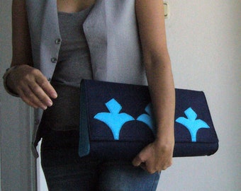 Bold clutch felt blue /handmade felt clutch