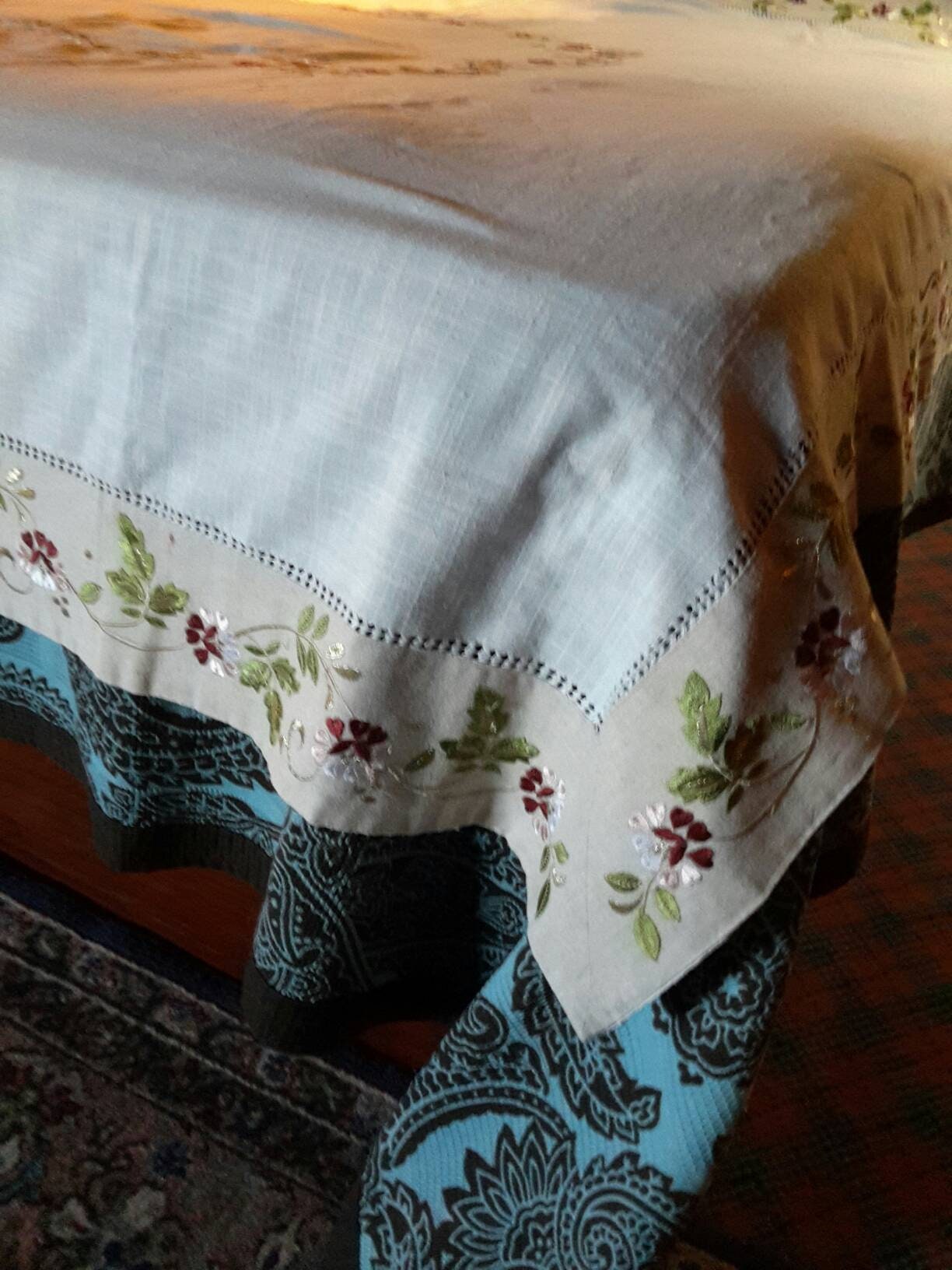Vintage Linen Bed Throw/bed Throw Embroided Etsy UK