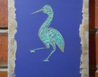 Flamingo schilderij origineel kunstwerk/blauwe flamingo op canvas