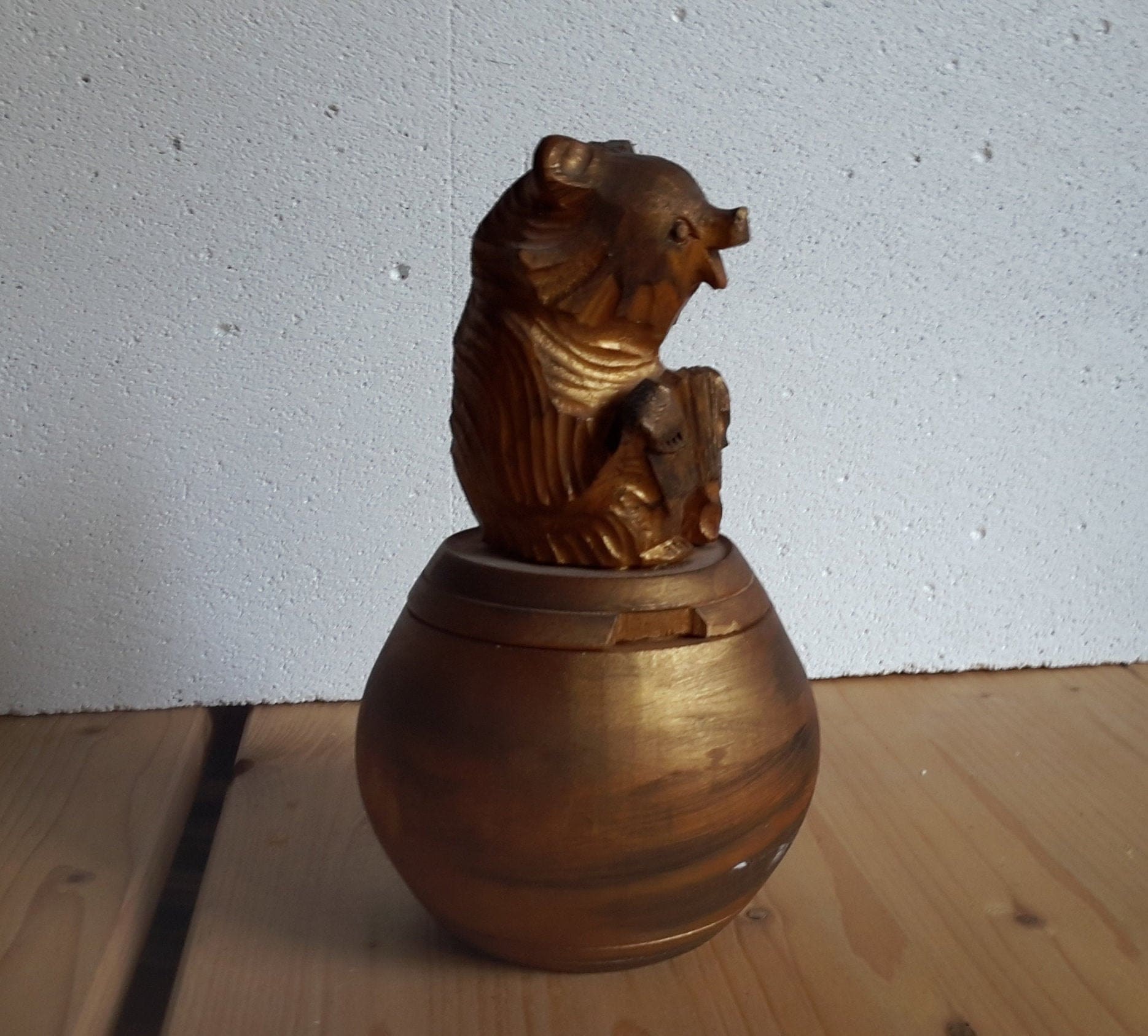 boîte ours russe/boîte en bois sculpté à la main jouant de l'accordéon/pot épices vintage