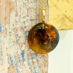 Black Amber Pendant,Coin Shapes cognac Baltic Amber,Amber necklace,Boho chic amber  necklace,Amber Jewel for her.Moder design amber gift.