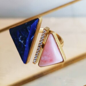 Lapis Lazuli and Pink Opal big ring,Handmade cocktail ring with blue and pink gemstone,Statement ring,Stone ring,Italian Jewel,Made in Italy