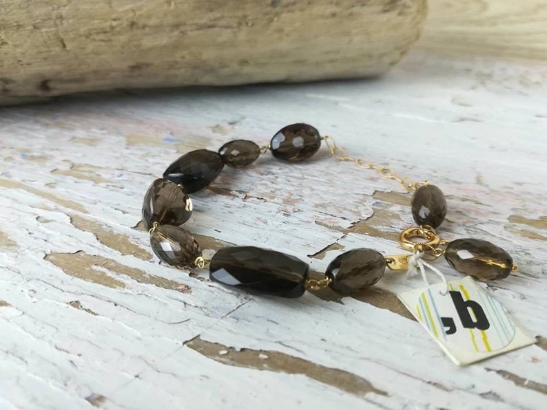 Chainmaille bracelet Handmade bracelet with Brown gemstone Italian Jewelry.Made in Italy. Smoky Quartz bracelet with 18 Kt yellow gold