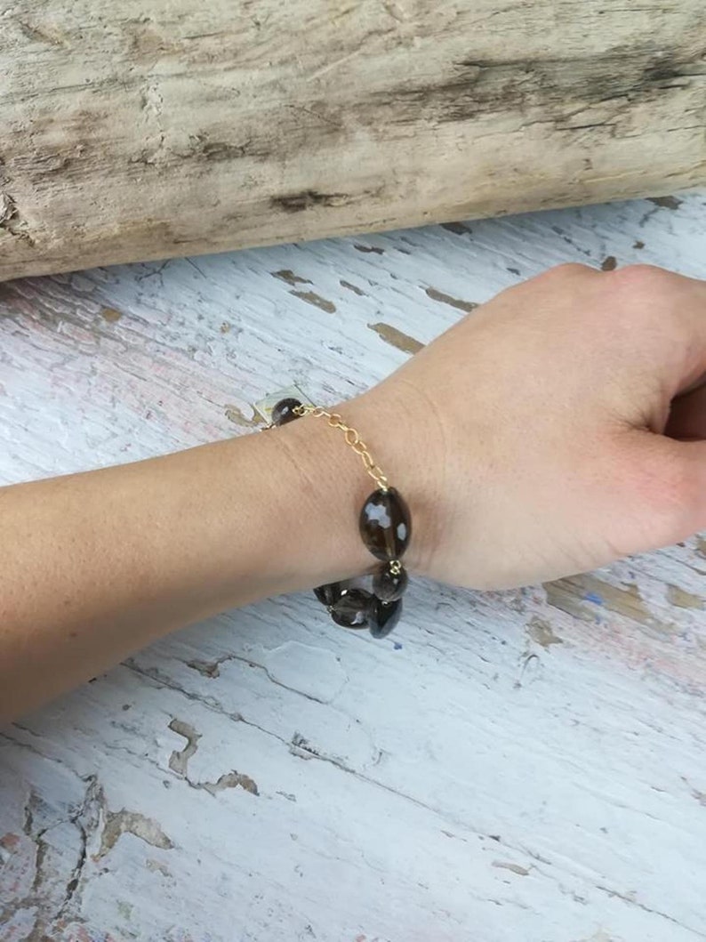 Chainmaille bracelet Handmade bracelet with Brown gemstone Italian Jewelry.Made in Italy. Smoky Quartz bracelet with 18 Kt yellow gold
