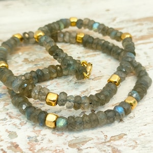 Blue Labradorite long necklace.Beaded grey labradorite necklace.Beaded gemstone labradorite necklace.Healing stone necklace.Scorpio gemstone