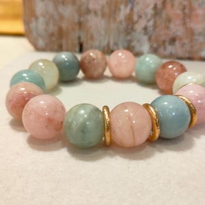 Morganite Beryl and Aquamarine Bracelet.Blue and pink beaded bracelet.Healing gemstone bracelet.AAA+ Morganite and Aquamarine.Aries gemstone