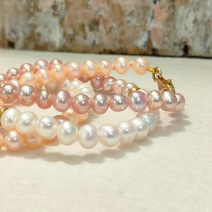 Multicolored little baroque Freshwater Pearl Necklace,Bib necklace with semiround pearl.Purple,Pink ,White pearls.Bridal necklace with pearl