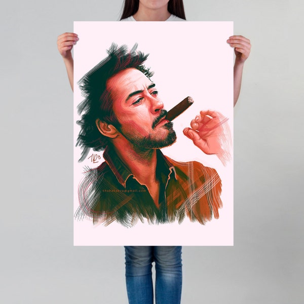 Robert Downey Poster | Colorful Downey Painting Fan Art Wall Hanging | Huge Downey JR with Cigar Poster for Fans