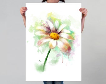 Daisy Print Flower Wall Art | Watercolor Flower Wall Decoration | Flower Prints for Her | Colorful Watercolor Painting of a Daisy Flower