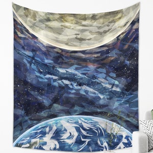 Arazzo dello spazio / Arazzo astratto della luna e della terra / Arazzo da parete moderno dell&#39;astronomia / Arazzo da parete grunge / Arazzo da parete della luna