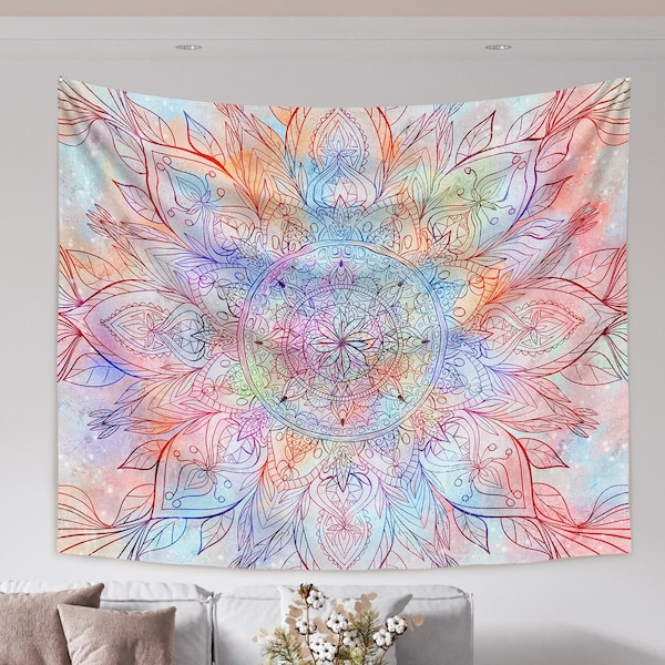 Mandala Tapestry | Hippie Tapestry Mandala Wall Art | Trippy Tapestry Aesthetic | Boho Wall Hanging Magic Tapestry For Kids With Stars