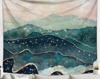 Mountain Tapestry | Boho Tapestry Wall Hanging | Dorm Decor | Green Tapestry Landscape Wall Art | Japanese Tapestry Wall Hanging