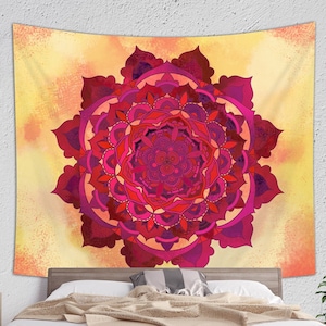 Mandala Tapestry | Warm Hippie Tapestry Hanging | Autumn Bohemian Tapestry | Orange Tapestry Mandala Wall Art | Indoor or Outdoor Tapestry