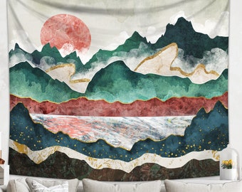 Mountain Tapestry | Nature Tapestry Aesthetic Landscape Wall Art | Dorm Decor | Boho Mountain Nature Tapestry | Japanese Tapestry