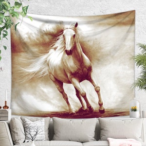 Horse Wall Art | Equestrian Gifts Horse Tapestry in Four Sizes | Horse Lover Gift For Her in Brown Color | Wild Horse Decor