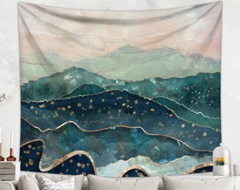 Mountain Tapestry | Boho Tapestry Wall Hanging | Dorm Decor | Green Tapestry Landscape Wall Art | Japanese Tapestry Wall Hanging