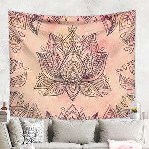 Lotus Tapestry | Spiritual Mandala Tapestry Wall Hanging | Yoga Tapestry | Indian Tapestry | Lotus Flower Wall Hanging Dorm Room Decor