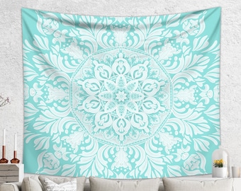 Turquoise Tapestry Mandala Tapestry Aesthetic Dorm Decor Modern