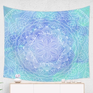 Sea Blue MANDALA TAPESTRY Spiritual Wall Art | Sky Blue Wall Tapestry | Spiritual Zen Decor | Boho Tapestry Wall Hanging