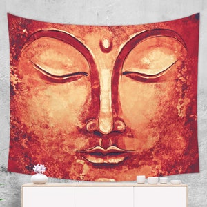 Red Buddha Tapestry Wall Hanging Rustic Meditation Room Decor