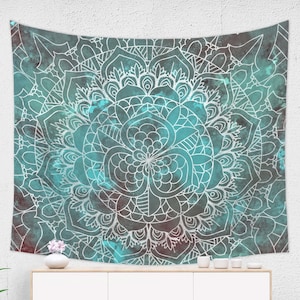 Tapiz Mandala / Tapiz Hippie Azul Cian / Tapiz Zen Espiritual / Tapiz Psicodélico Colgante de Pared en Cuatro Tamaños