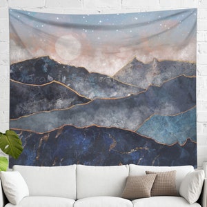 Mountain Tapestry | Nature Tapestry Wall Hanging | Dorm Decor | Boho Moon Tapestry | Night Mountain Wall Art Dorm Room Decor