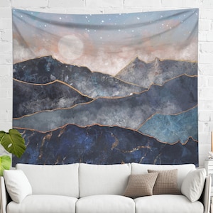Mountain Tapestry | Nature Tapestry Wall Hanging | Dorm Decor | Boho Moon Tapestry | Night Mountain Wall Art Dorm Room Decor