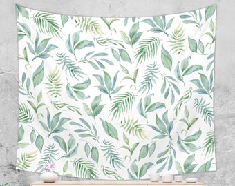 Floral Tapestry | Nature Tapestry | Green Boho Tapestry | Leaf Pattern Botanical Tapestry | Green Tapestry | Floral Wall Tapestry