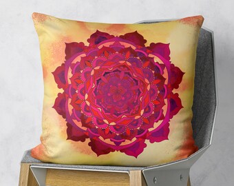 Warm Mandala Pillow in Square Shape | Sunny Mandala Pillow Cushion | Energetic Bedroom Decor | Spiritual Zen Home Decor