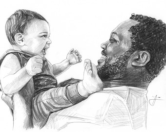 Portrait Sketch | Mother&#39;s Day Gift, Custom Pencil Portrait from Photo in Black and White | Family Portrait Drawing