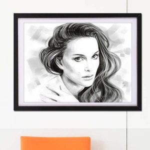 Natalie Portman Print / Fanart de Natalie Portman Wall Art / Retrato en blanco y negro de Natalie / Natalie Movie Star Poster
