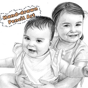 Mother&#39;s Day Custom Pencil Portrait Drawing from Photo, Gift Sketch, Personalized Portrait, Custom Gift Idea, Photo Art