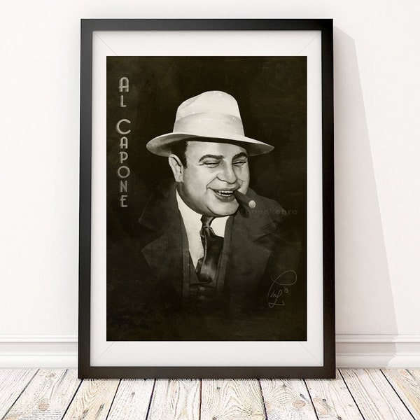 Al Capone Print Man Cave Decor | Mobster Print of Painting | Capone with Cigar Art Print | Gangster Portrait Print