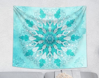 Sea Mandala WALL TAPESTRY | Refreshing Blue Wall Decor | Bright Turquoise Boho Mandala Tapestry | Trippy Beach Blue Modern Tapestry