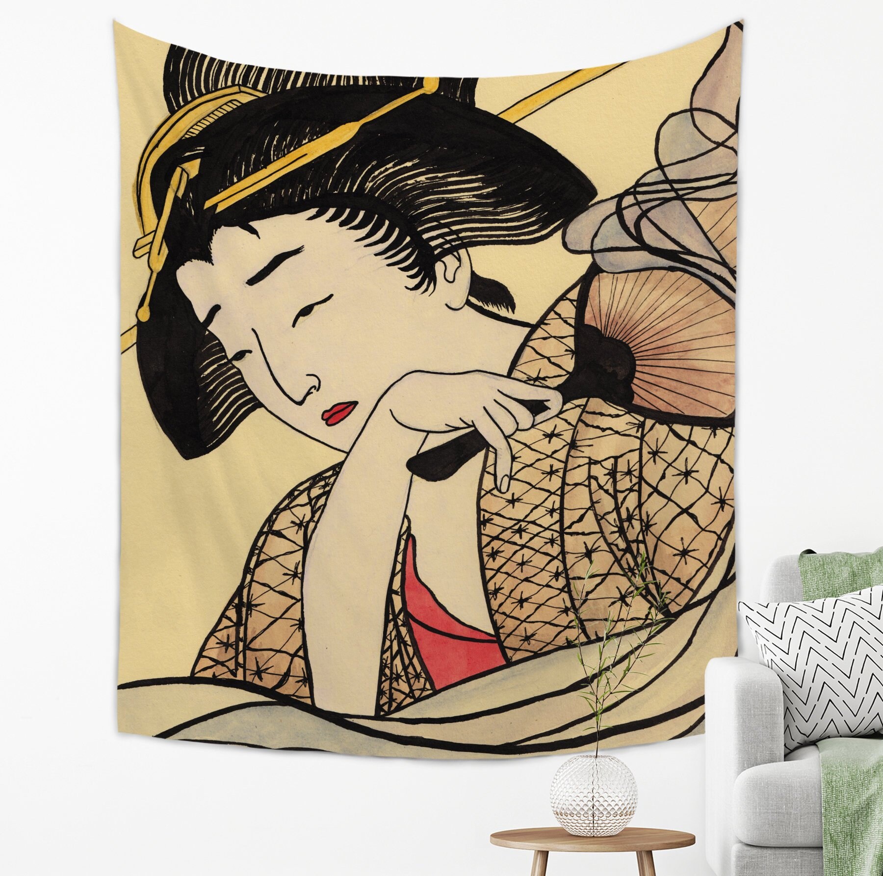 Japanese Wall Art Japanese Tapestry Boho Decor Dorm Decor Beige and Yellow Vintage Asian Art Retro Japanese Decor Etsy Canada
