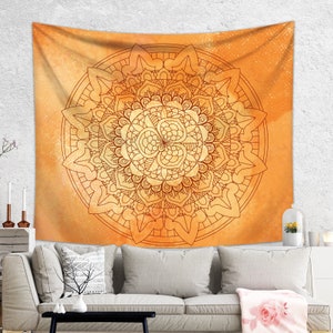 Orange Tapestry Mandala Tapestry Wall Hanging Dorm Decor Trippy Tapestry Boho Tapestry Wall Hanging for Meditation Room image 9