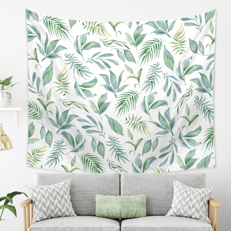 Floral Tapestry Nature Tapestry Green Boho Tapestry Leaf Etsy