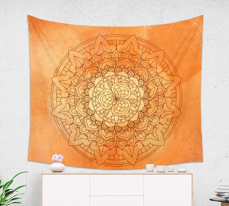 Orange Tapestry Mandala Tapestry Wall Hanging Dorm Decor Trippy Tapestry Boho Tapestry Wall Hanging for Meditation Room image 1