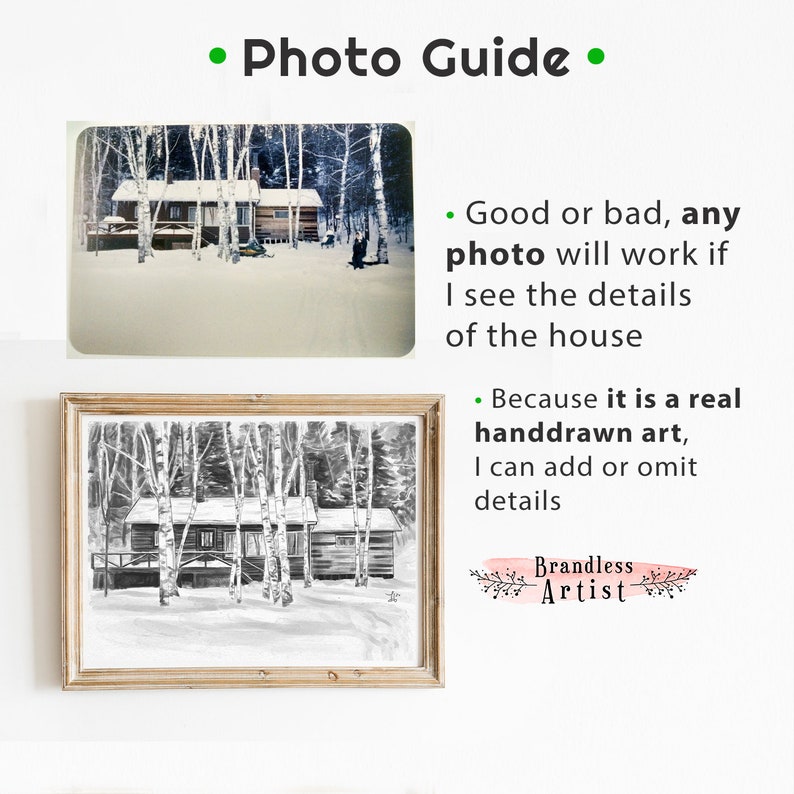 House Portrait Sketch Christmas Gift Custom Home Sketch House Painting